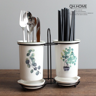 北欧筷子篓陶瓷筷子架家用沥水筷子筒，筷子桶筷子笼收纳置物架筷盒