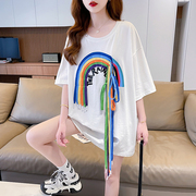 个性设计感半袖T恤女中长款2024夏季洋气减龄韩版宽松上衣潮