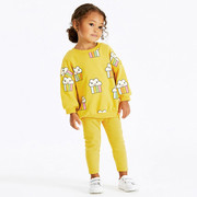 秋装女童黄色套头卫衣纯棉，打底裤两件套儿童，宝宝加厚上衣裤子套装