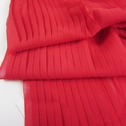 服装布料大红色风琴百褶压皱珍珠雪纺半身长连衣裙面料1/0.5