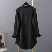 雪纺衬衫女春秋薄款2023年设计感小众气质中长款黑色衬衣上衣