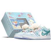 FZBB球鞋定制 Nike AJ1低帮板鞋 幸运蓝兔白色毛球可爱运动鞋女款