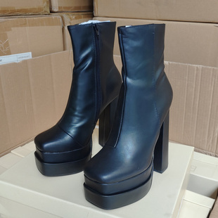 超高跟性感魅力夜店时装靴，2024出口英国单女靴(单女靴，)防水台粗跟短靴潮