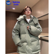 NASA胖MM羽绒棉服女2023冬季韩版学院风宽松加厚大码棉袄外套