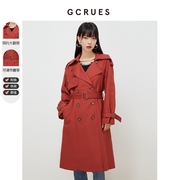 gcrues红色春秋韩版显瘦气质，风衣女中长款2024春装美拉德外套