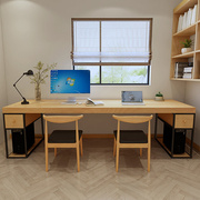 北欧双人实木电脑桌家庭办公桌带抽屉书桌财务办公室写字台工作台