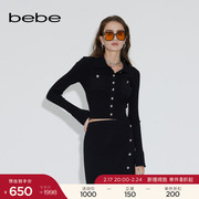 bebe2023春夏系列女士短款修身钻饰翻领长袖针织开衫130612