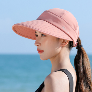 遮阳帽子女韩版夏天遮脸防紫外线，运动大沿太阳帽，空顶防晒鸭舌沙滩