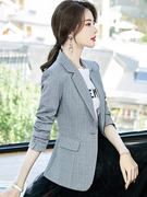 女士小西装单件上衣2023年春秋，韩版设计感时尚，格子西服外套女
