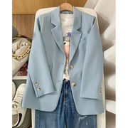 浅蓝色西装外套女2022春季高级设计感小众韩版宽松气质小西服
