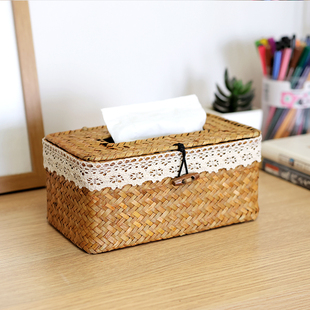 复古藤编纸巾盒草编抽纸盒，中式古风餐巾，纸盒收纳盒办公室纸抽盒子
