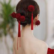 2023复古森系红色新娘头饰，女韩式婚礼，结婚礼服晨袍敬酒服