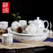 高档双层茶杯套装大号陶瓷中式青花瓷茶壶套装整套功夫茶具家用客
