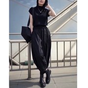韩国设计师CherryKoko夏季净版短袖修身打底衫阔腿哈伦裤洋气