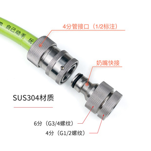 不锈钢SUS304奶嘴快接进水套装水龙头46分奶嘴绿田亿力家用机G1/2