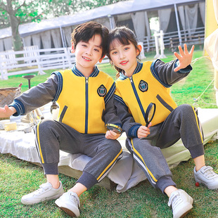 儿童班服学院风运动服三件套黄色小学生校服