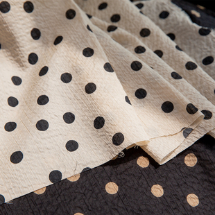 日本进口小纹工房80支柔软纯棉，盐缩高档服装起皱布料，面料波点水玉