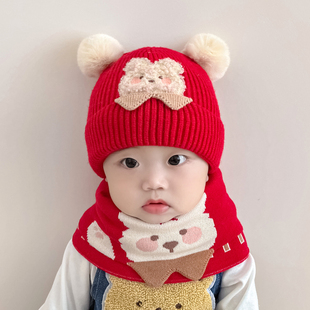 宝宝帽子秋冬款毛线帽子2023男童针织帽婴儿冬款护耳帽子