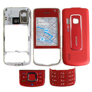 诺基亚nokia6210s手机外壳，全套含镜面键盘中壳红色