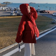 羽绒服女韩版冬季红色连帽2023宽松显瘦加厚短款保暖棉衣棉袄