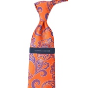 尖货欧美真丝提花领带男士商务，正装时髦桑蚕丝，刺绣橙色佩斯利花纹
