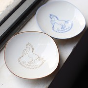 日本进口北欧风简约木马，图案对碟瓷盘点心盘甜品碟