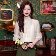 雪纺衬衫女2024年春装韩版淑女中式国风复古宽松甜美衬衣长袖