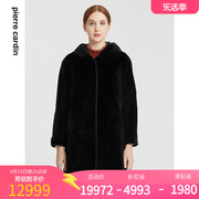 皮尔卡丹女装冬季黑色皮草派克服保暖外套p1490n1430b0