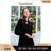 goodland美地女装冬季通勤垂感重工钉钻设计感针织a字连衣裙
