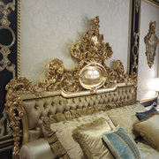 别墅奢华宫廷金箔色欧式高端定制实木雕花床法式布艺公主床彩绘床