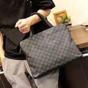 香港lvvs真皮格子手提包，男横款商务公文包牛皮单肩包电脑包时尚