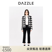 DAZZLE地素奥莱23春复古法式黑白格纹箱型短款厚实毛呢外套