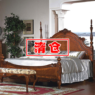 美式乡村实木床双人床 欧式复古雕花公主床柱子床婚床