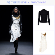 chiccomao烫钻针织打底衫上衣褶皱，浮雕吊带裙chenshop设计师品牌