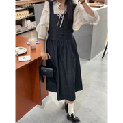 自制新中式盘扣牛仔连衣裙女日系学生可爱甜美复古国风改良背带裙