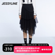 jessyline女装冬季杰茜，莱黑色不规则，半身裙女243112398