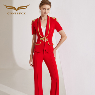 创意狐高端西装套装，女夏气质职业装裤装，两件套显瘦宴会主持人服装