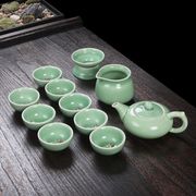 送茶巾功夫茶具陶瓷，套装家用泡茶器，青瓷茶壶盖碗茶杯整套