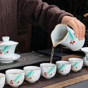 影清羊脂玉功夫茶具套装，特色描金家用办公高档定陶瓷整套茶具