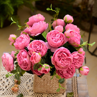 欧式仿真牡丹花束玫瑰花，客厅茶几餐桌装饰干花，假花绢花插花艺套装
