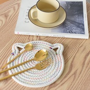 日式家居杯垫隔热垫棉线笑脸，藤编草编手工，编织垫子简约北欧餐垫
