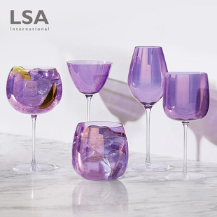 英国LSA黛拉紫色杯子 水晶玻璃红酒杯高脚杯香槟杯海波杯不倒翁杯