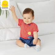黄色小鸭婴儿连体衣夏季男女宝宝短袖哈衣0-1岁洋气条纹夏装