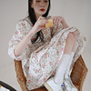甜蜜和风~复古方领灯笼，袖碎花长裙韩国复古法式印花长袖连衣裙