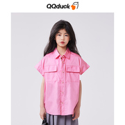 QQduck可可鸭女童衬衫夏装女孩短袖衬衣洋气坎肩儿童白色上衣无袖