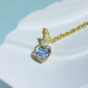 宝创集18k金0.4克拉天然心形海蓝宝石吊坠钻石彩宝项链锁骨链礼物