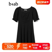 b+ab女装泡泡袖连衣裙秋季时尚竖坑纹收腰短裙2U6205