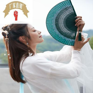 古典蕾丝折扇女式风杭州扇子，随身便携折叠扇夏季古风流苏小扇