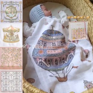 法国atelierchoux婴儿有机棉纱布包巾盖毯遮阳法式优雅礼盒装