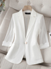 白色休闲气质七分袖西装外套女2023夏季薄款韩版女士西服上衣